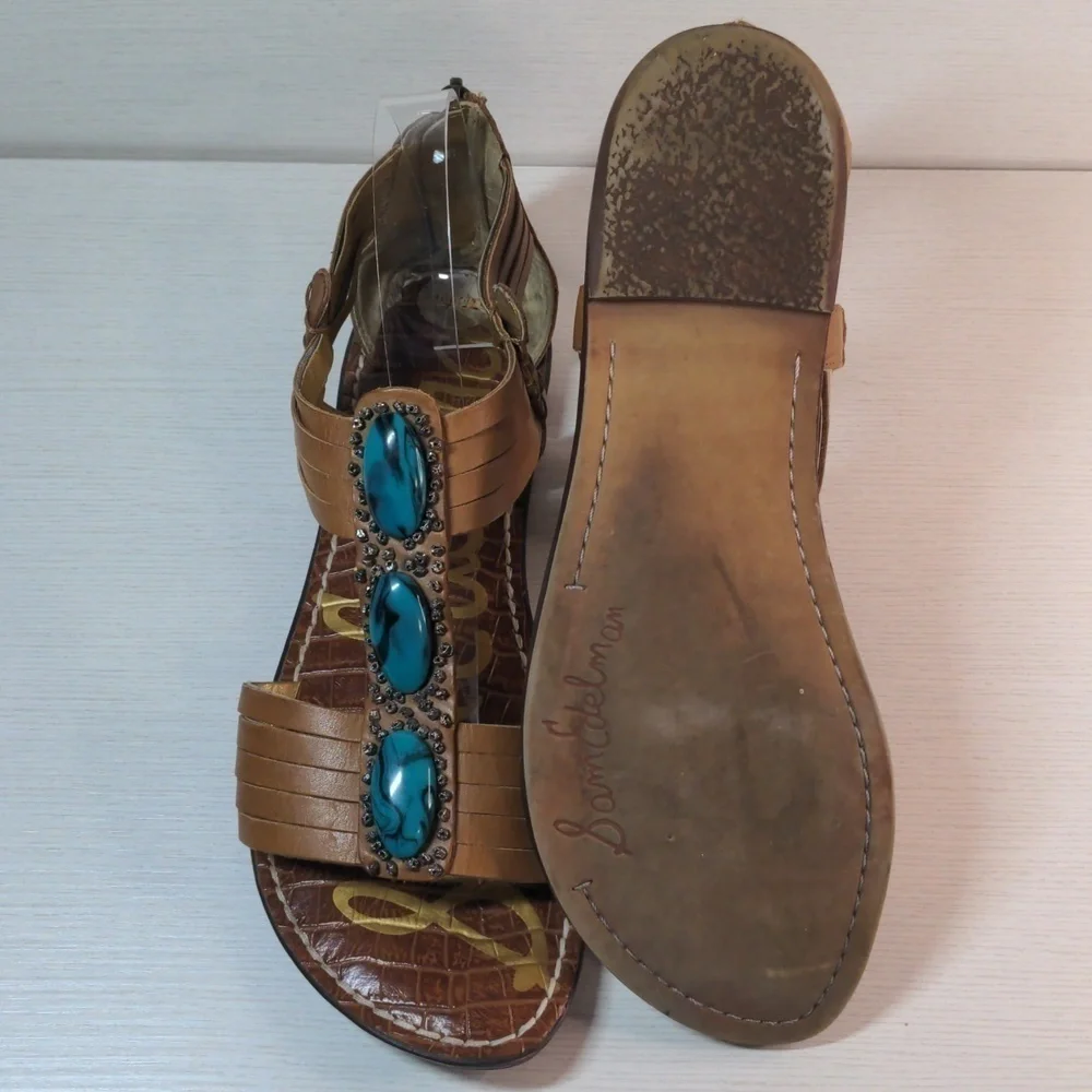 Sam Edelman strappy sandals leather uppers with turquoise beads on top size 9.5 - Picture 10 of 12